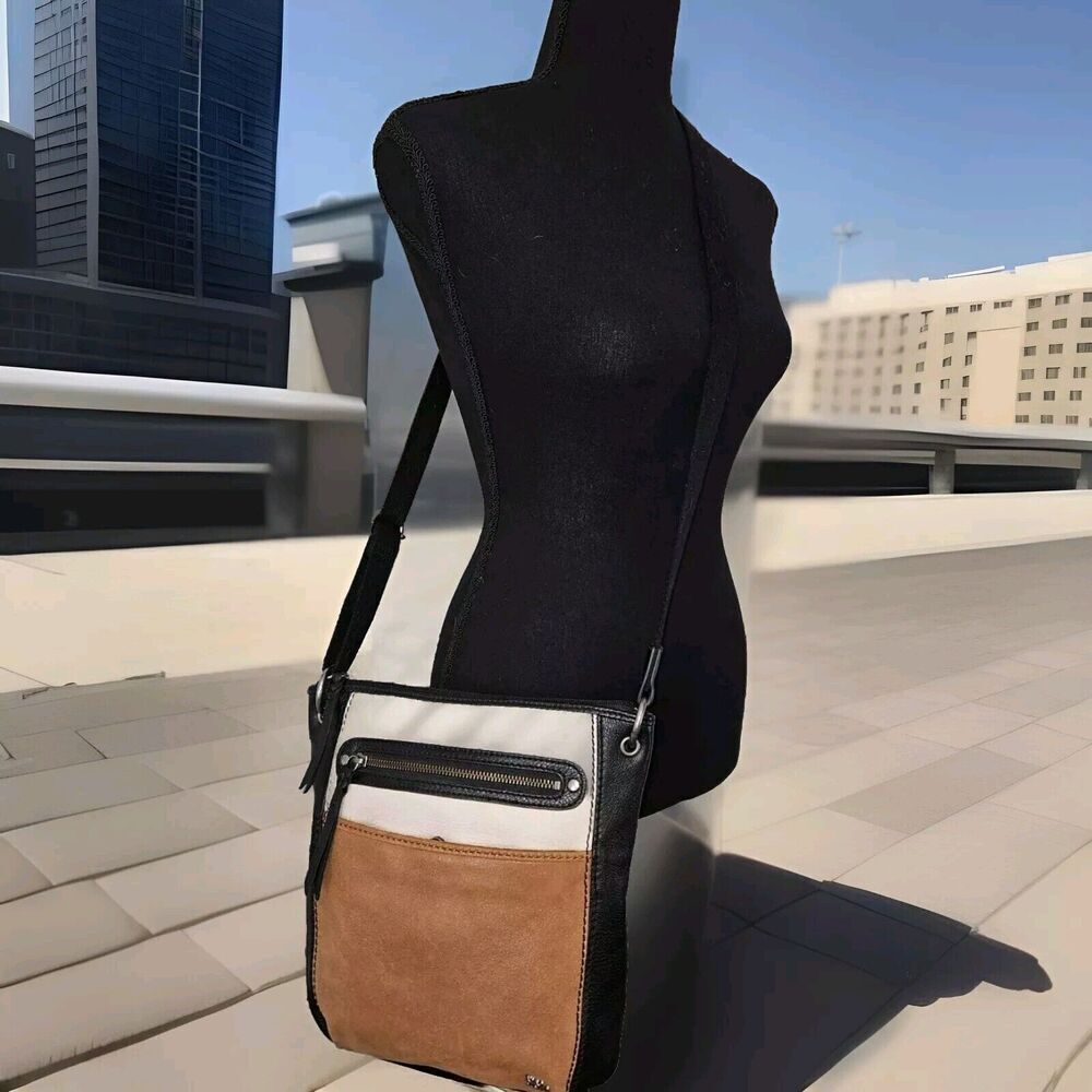 The Sak Laurel Colorblock Crossbody Messenger Bag Purse Stone/Multi Leather